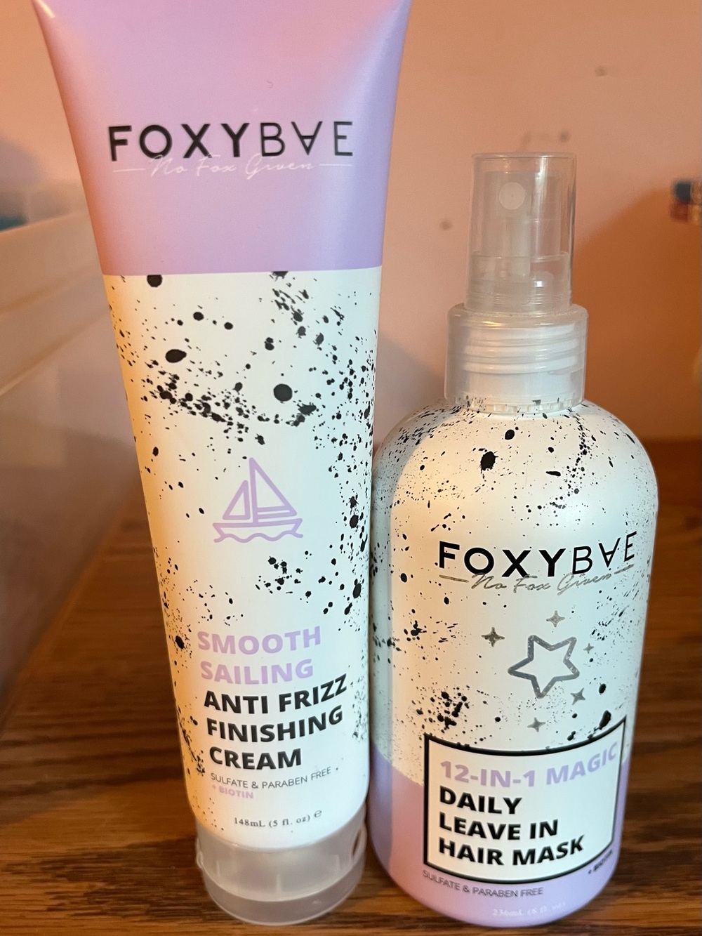 FoxyBae anti frizz cream and daily leave in conditioner.